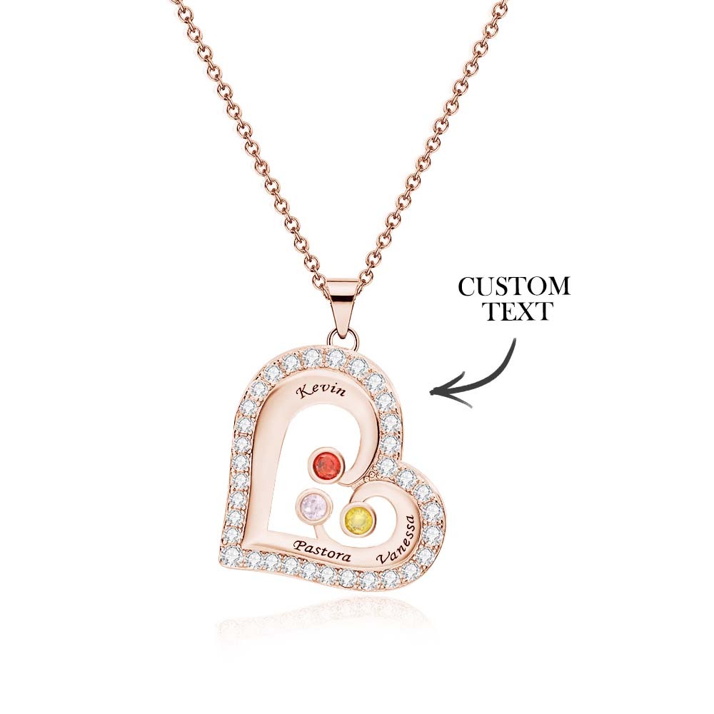 Engravable Heart Hollow Out Necklace WIth Zircon Decor Family Gifts - NameNecklace
