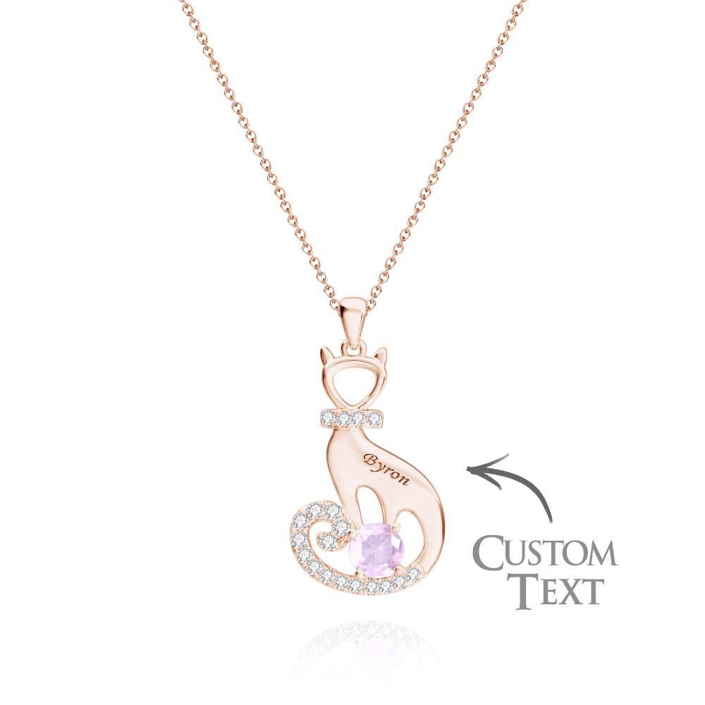 Lovely Cat Birthstone Necklace With Text Unique Zircon Pendant Jewelry Gifts For Women - NameNecklace