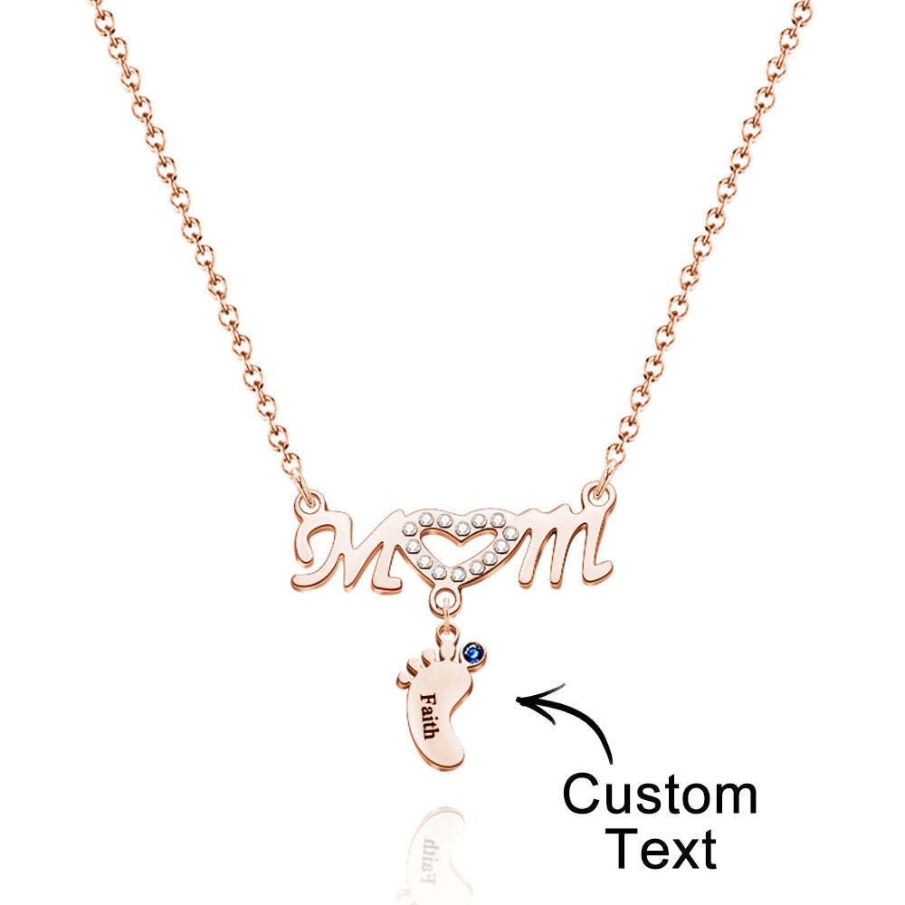 Mother's Necklace With Small Custom Name & Birthstone Baby Foot Charms - NameNecklace