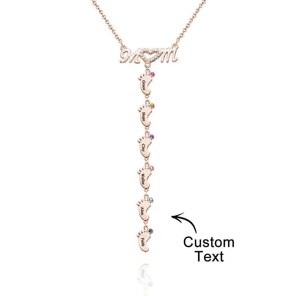 Mother's Necklace With Small Custom Name & Birthstone Baby Foot Charms - NameNecklace