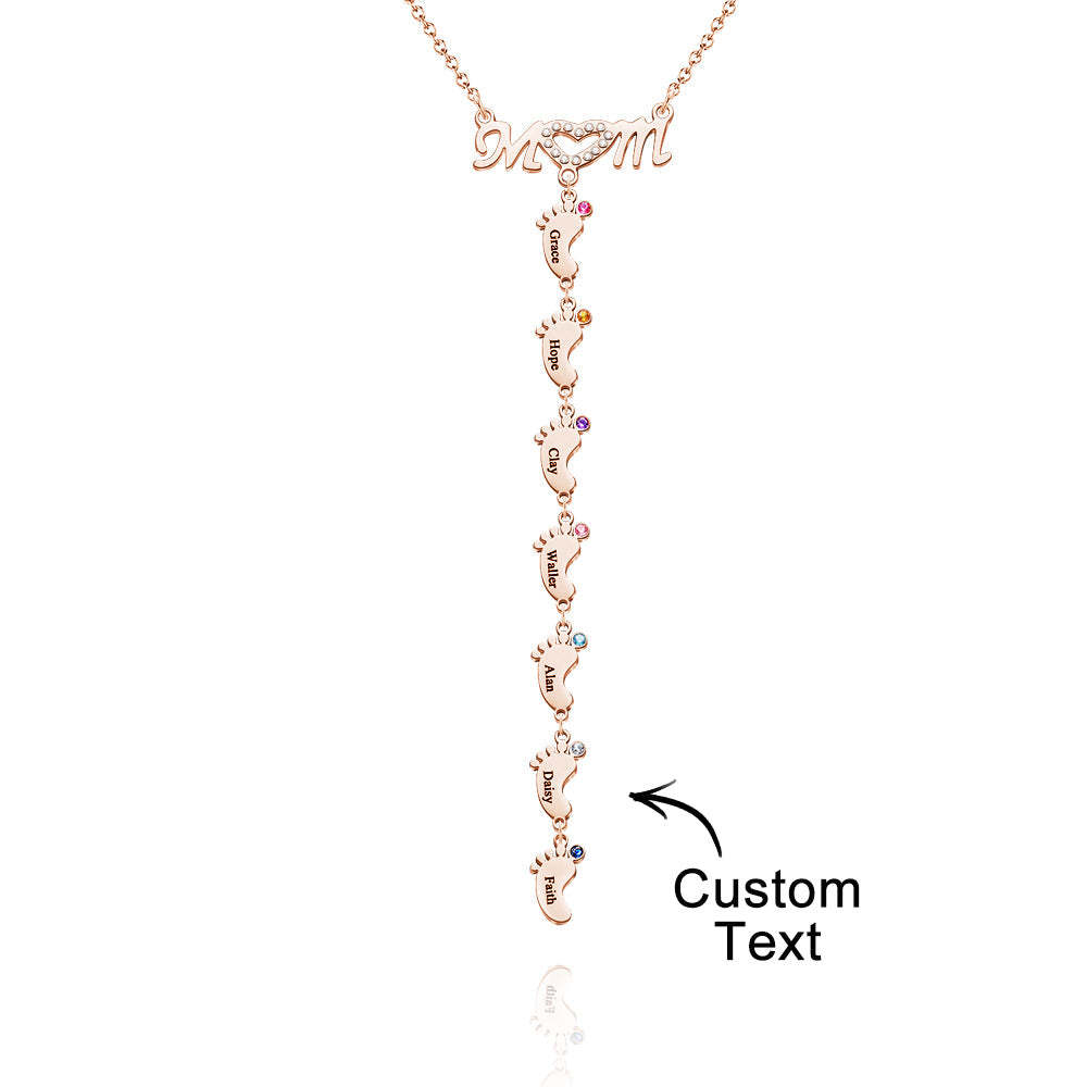 Mother's Necklace With Small Custom Name & Birthstone Baby Foot Charms - NameNecklace
