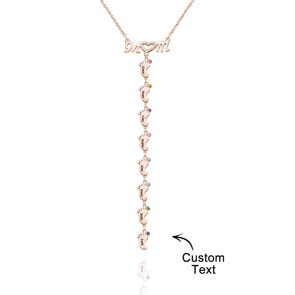 Mother's Necklace With Small Custom Name & Birthstone Baby Foot Charms - NameNecklace