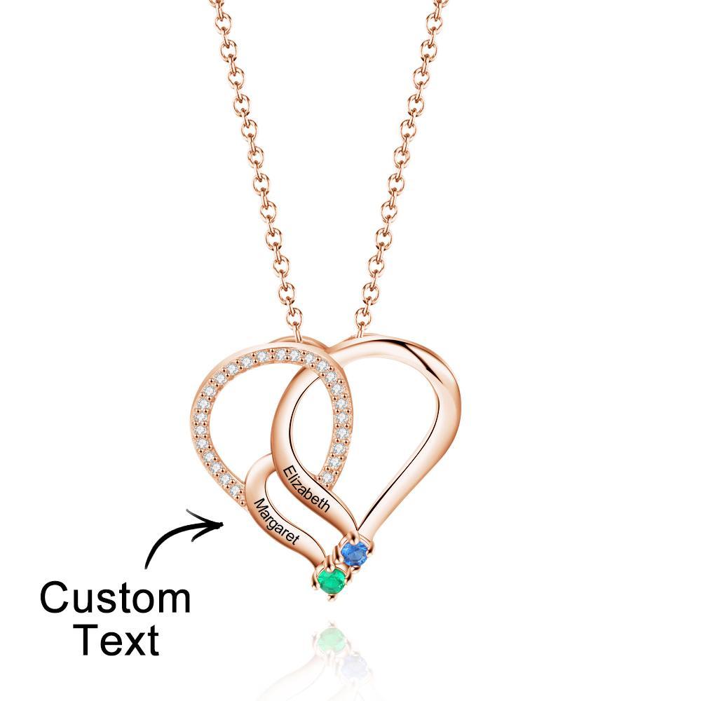 Engraved Name 2-5 Birthstones Heart Necklace Personalized Family Heart Pendant Mother Necklace Gift - NameNecklace