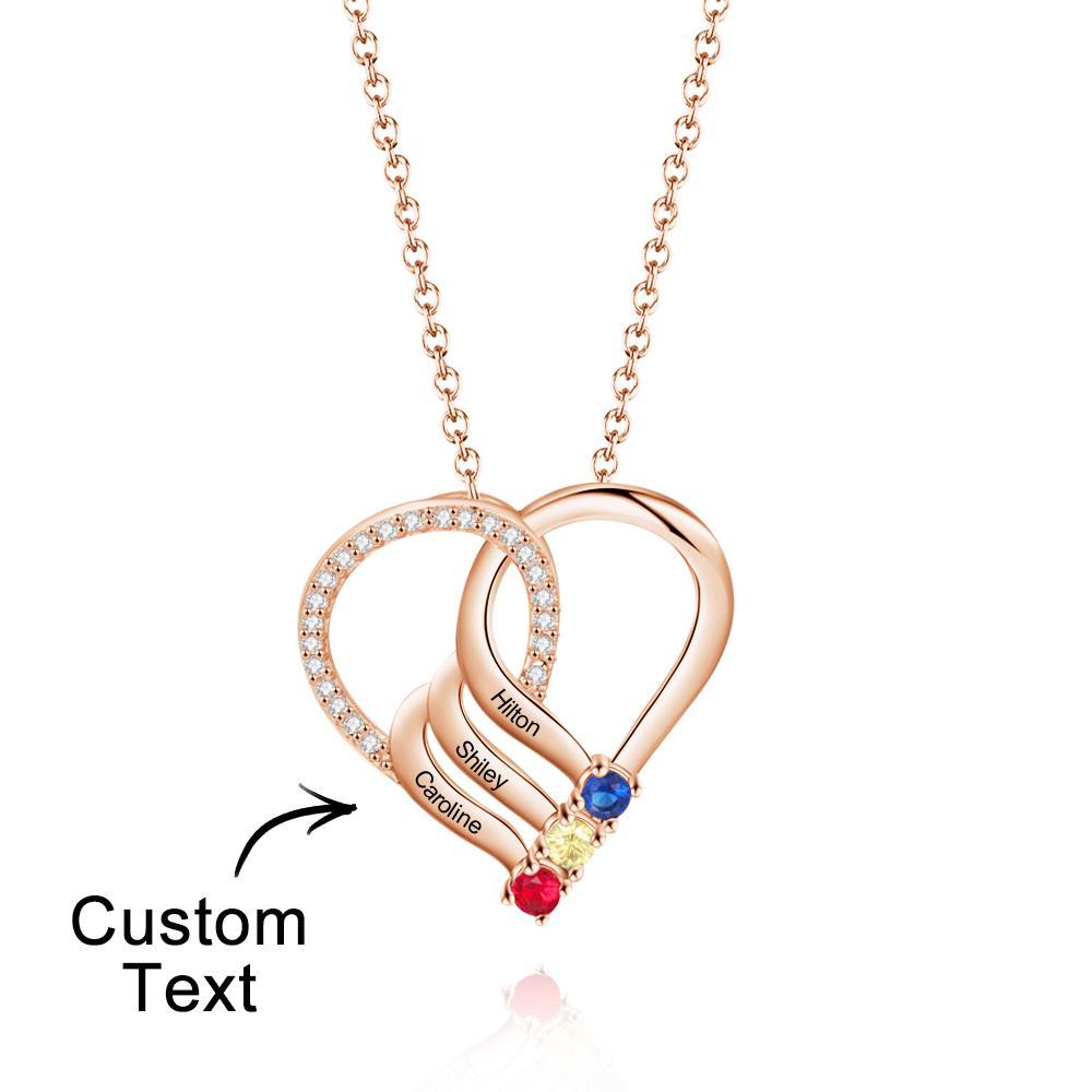 Engraved Name 2-5 Birthstones Heart Necklace Personalized Family Heart Pendant Mother Necklace Gift - NameNecklace