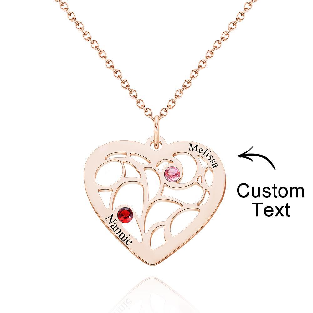 Engraved 1-5 Names Birthstone Family Tree Personalized Heart Shaped Pendant Christmas Day Gifts - NameNecklace