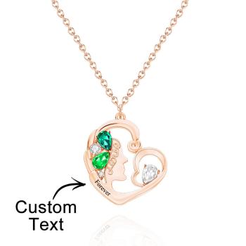 Custom Birthstone Women Necklace Personalized Engraved Heart Charm Gifts - NameNecklace
