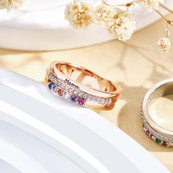 Personalized Birthstones Ring with Engraved Text Ring Jewelry Birthday Gift for Women - namenecklace