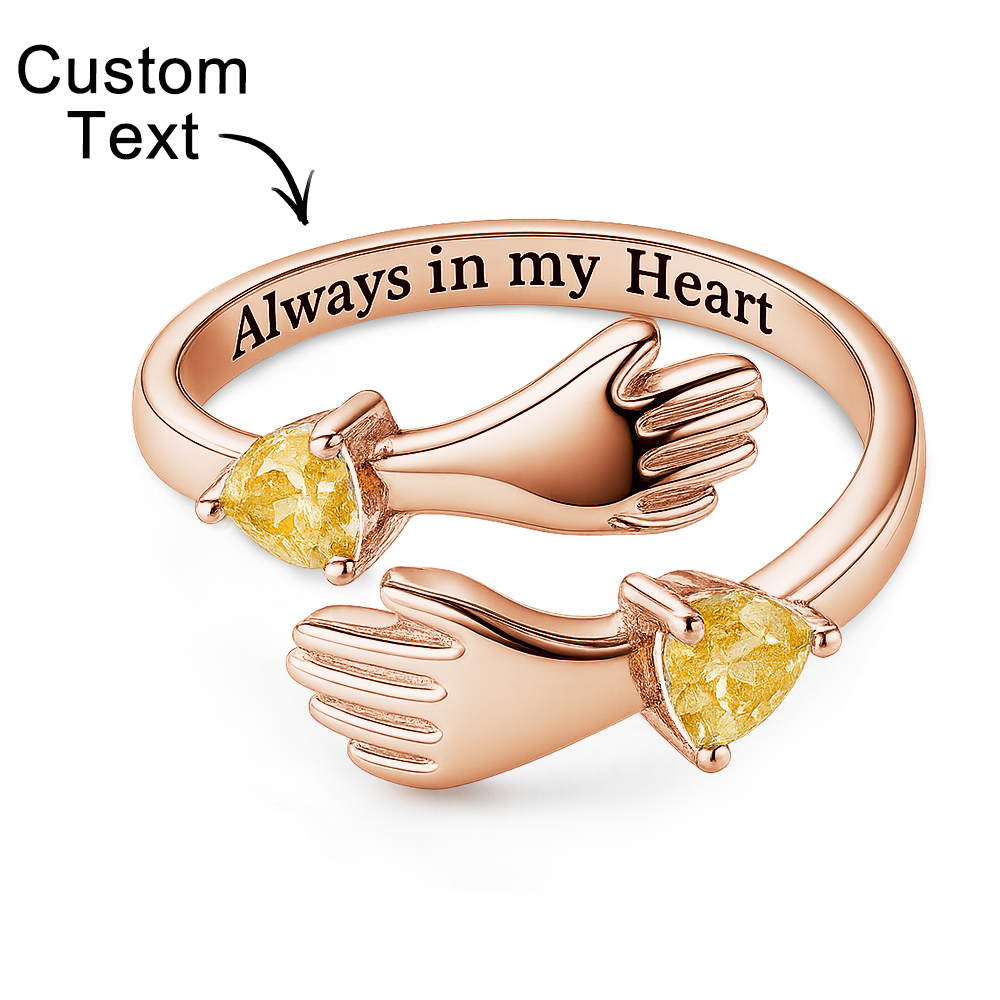 Grandma and Granddaughter Hands Ring – Two Hands Embrace Design with Personalized Birthstones