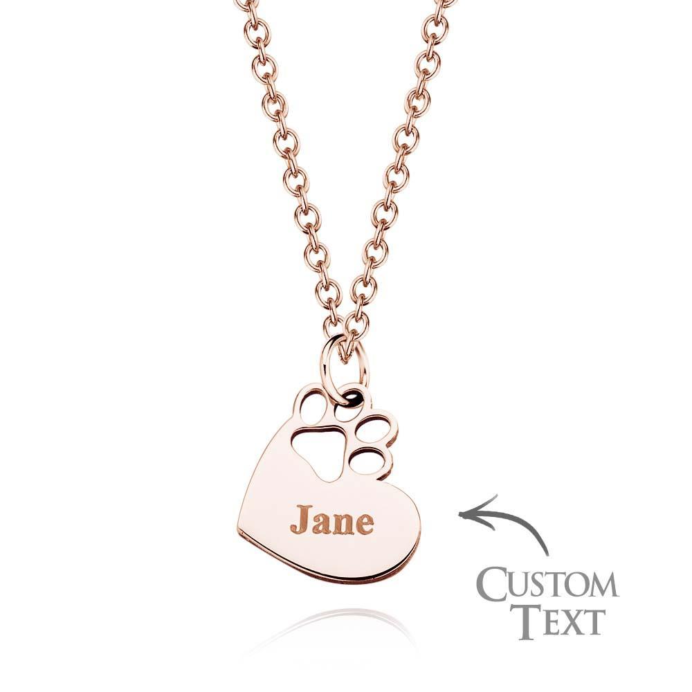 Custom Engraved Pawprint Cutout Heart Necklace Beautiful Pet Theme Pendant Necklace For Pet Lovers - NameNecklace