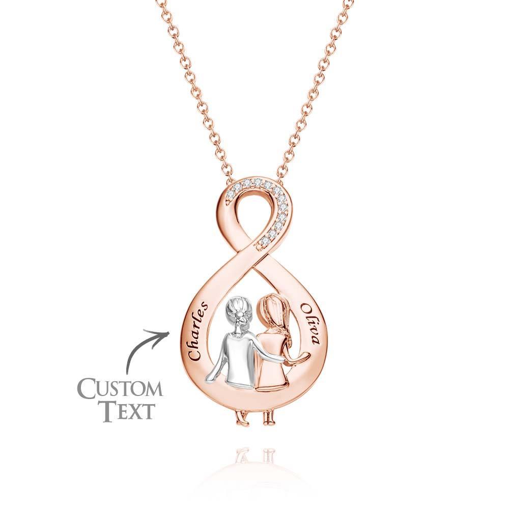 Elegant Engraved Zircon Necklace Sister Sitting Together Pendant Mother's Day Gift - NameNecklace