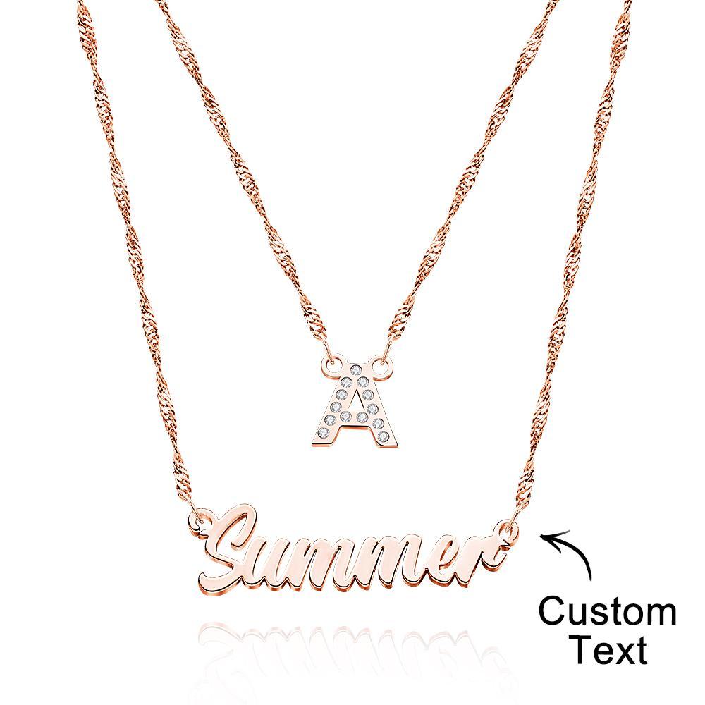 Double Chain Name Necklace Layered Necklace Custom Gold Initial Necklace, Personalized Letter Name Necklace Gift for Her - NameNecklace
