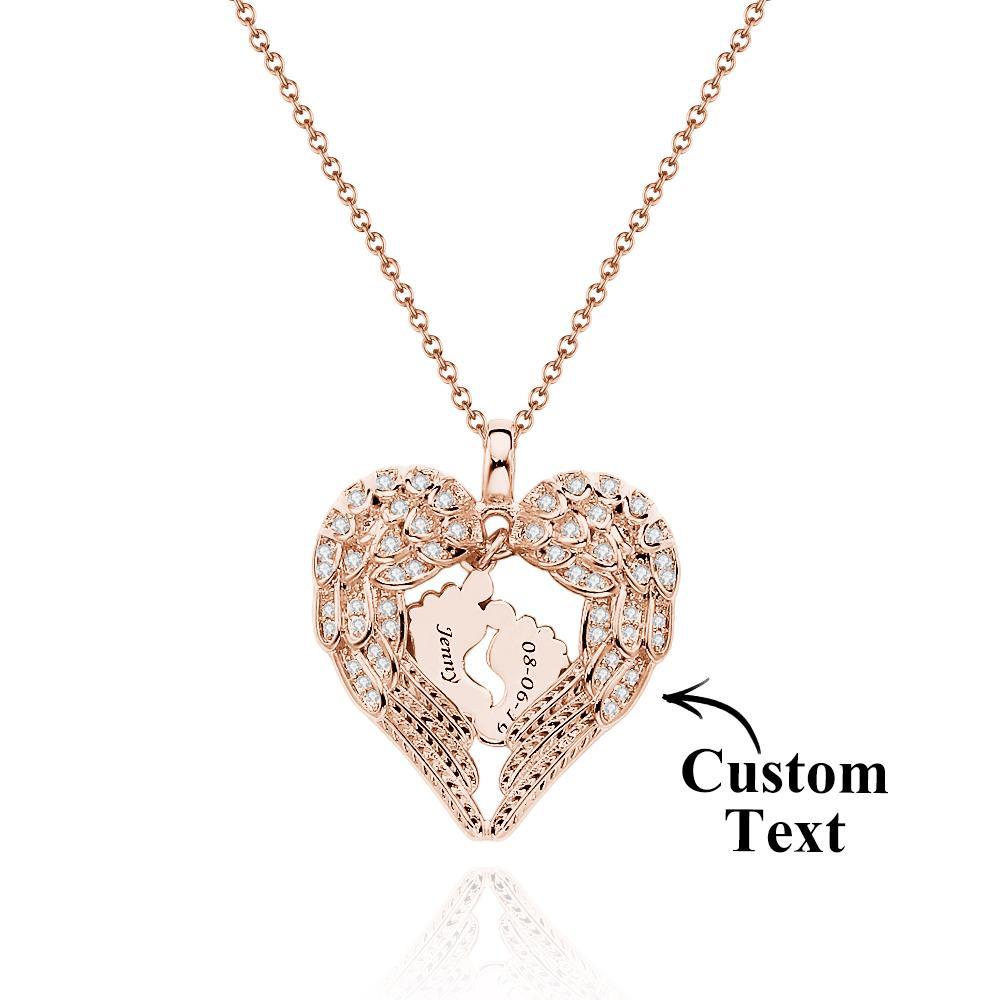 Engravable Angels Heart Necklace Lovely Feet Design Pendant Mother's Day Gifts - NameNecklace