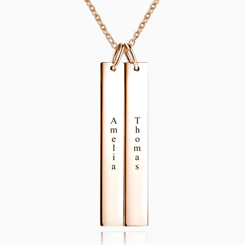 Vertical Two Bar Necklace With Engraving Rose Gold Plated