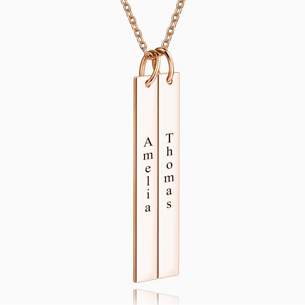 Vertical Two Bar Necklace With Engraving Rose Gold Plated