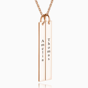 Vertical Two Bar Necklace With Engraving Rose Gold Plated