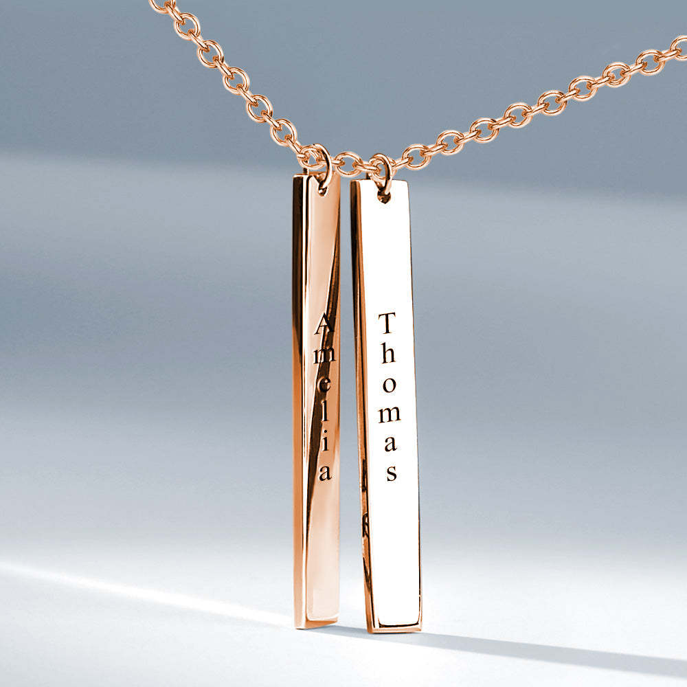 Vertical Two Bar Necklace With Engraving Rose Gold Plated