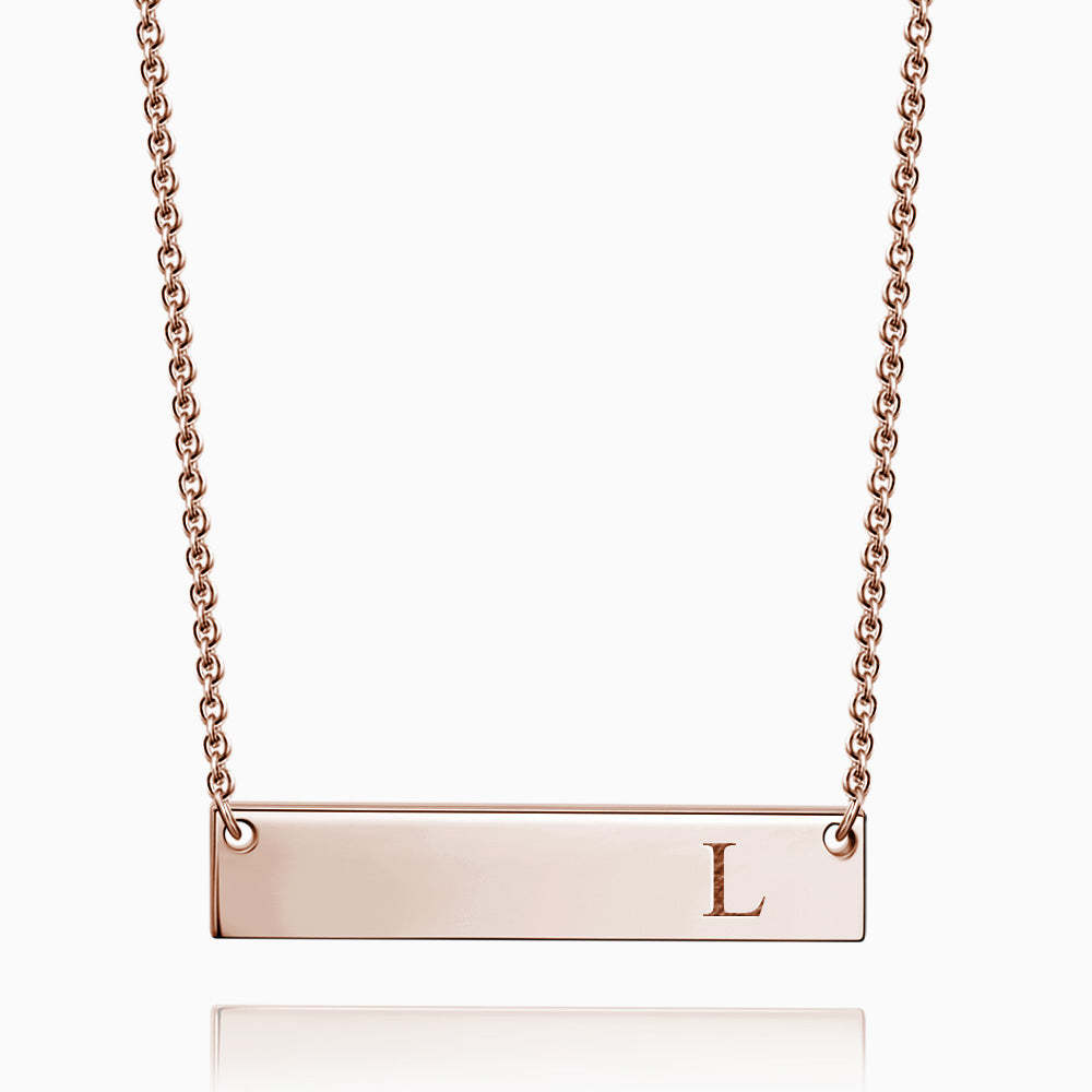 Initial Bar Necklace With Engraving Rose Gold Plated