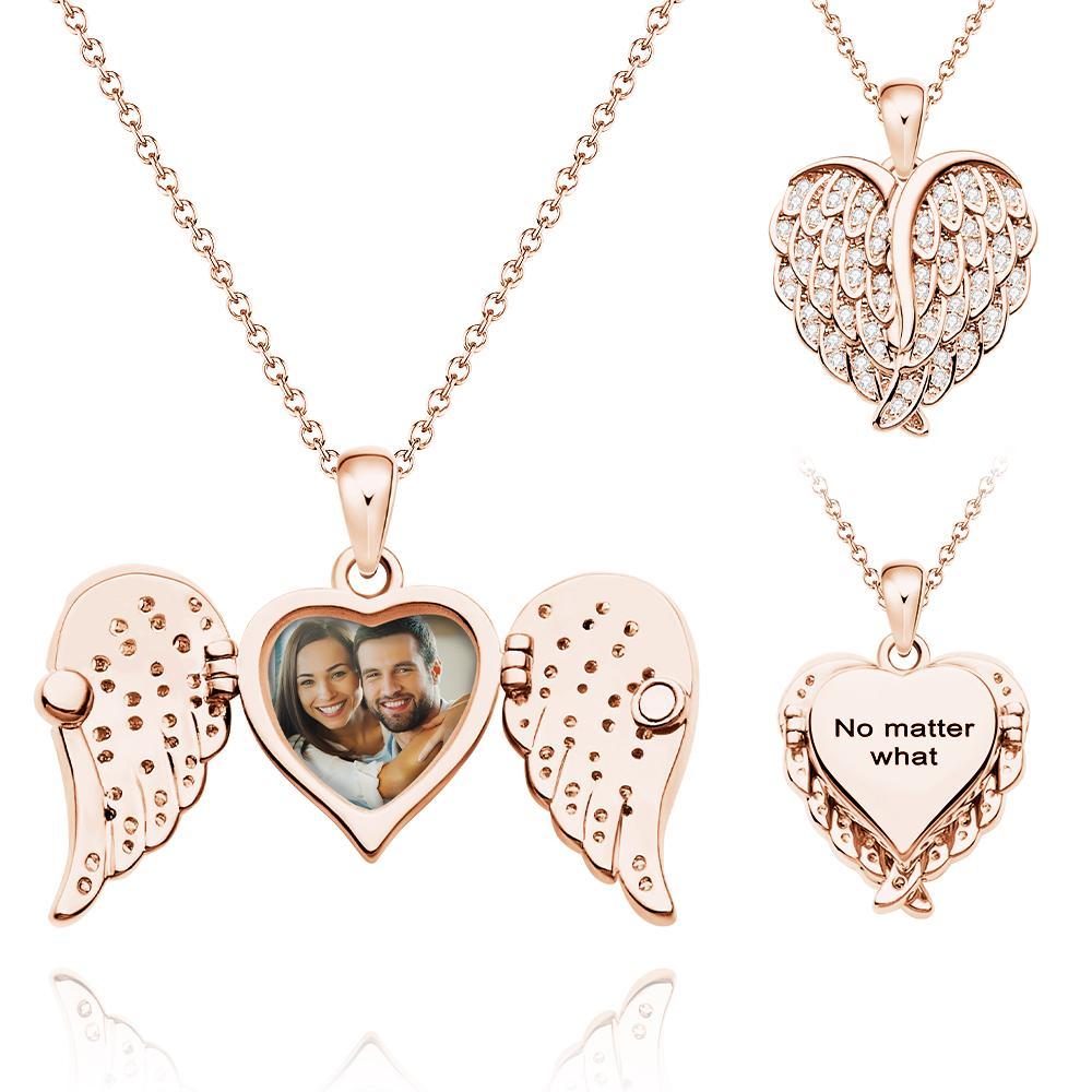 Custom Photo Engraved Necklace Angel Wings Delicate Diamond Gifts - NameNecklace