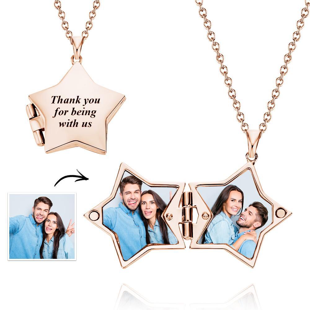 Star Locket Photo Necklace Personalized Engraved Memorial Picture Pendant Gift For Her - NameNecklace