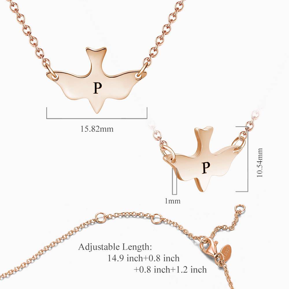 Initial Bird Engraved Necklace Rose Gold Plated