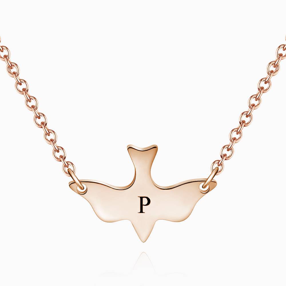 Initial Bird Engraved Necklace Rose Gold Plated