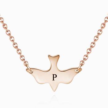 Initial Bird Engraved Necklace Rose Gold Plated
