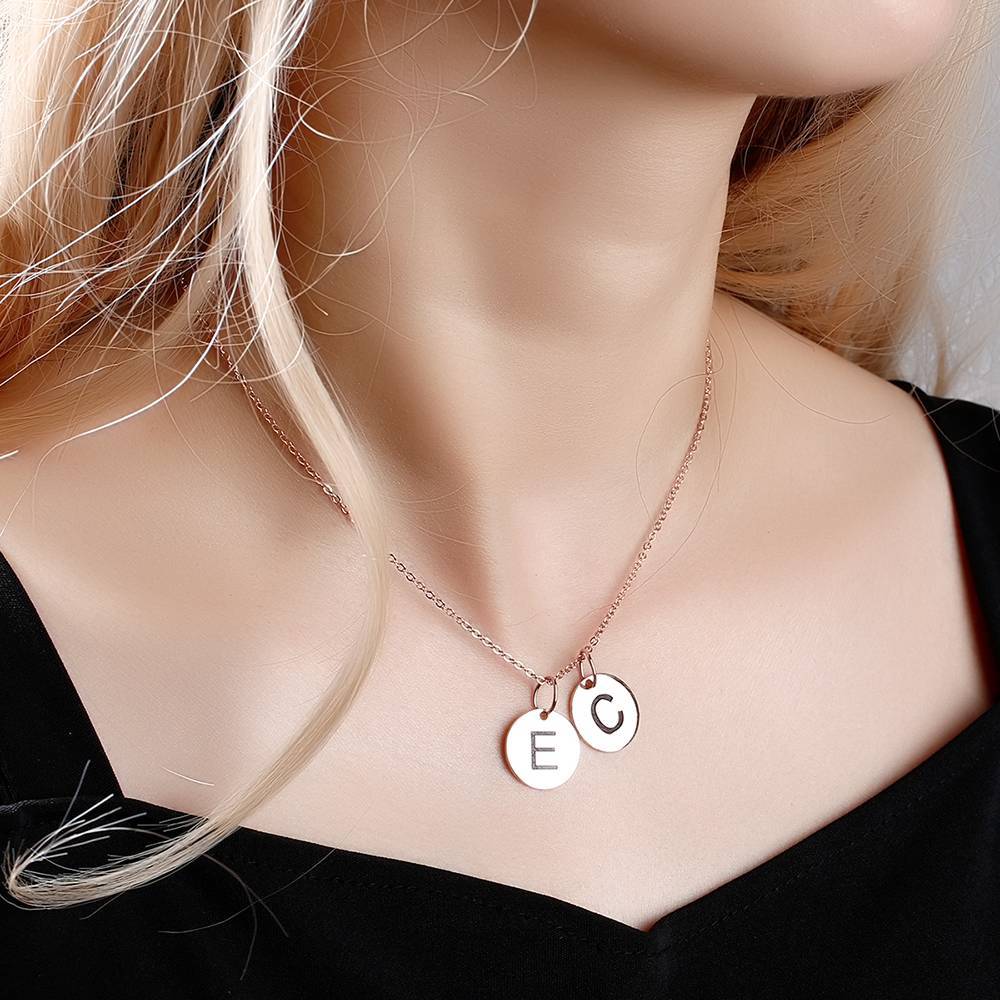 Initial Disc Engraved Necklace Rose Gold Plated