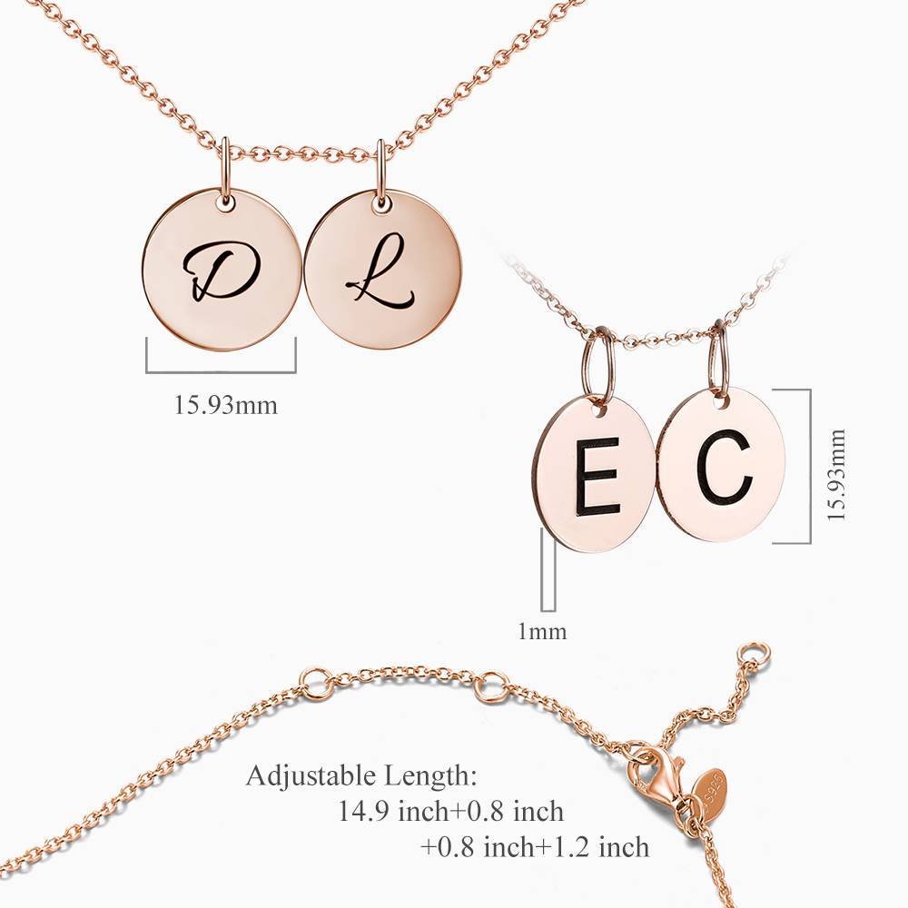 Initial Disc Engraved Necklace Rose Gold Plated