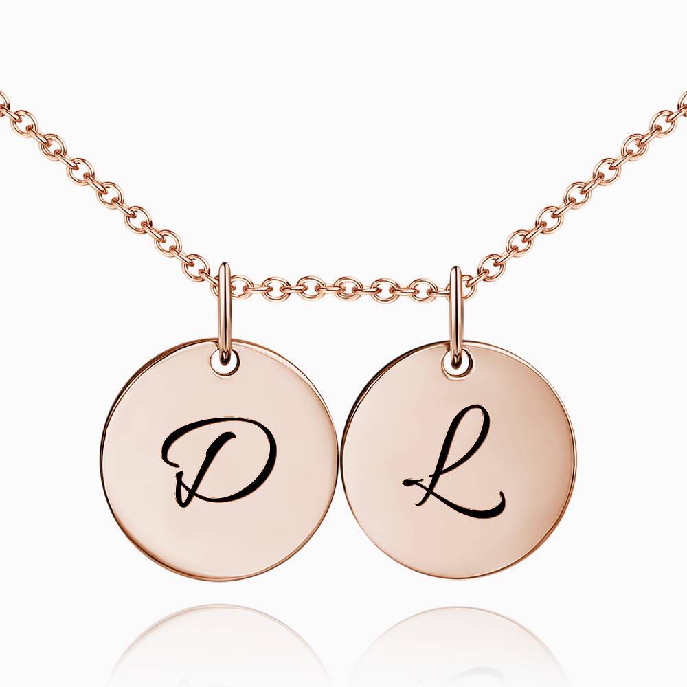 Initial Disc Engraved Necklace Rose Gold Plated