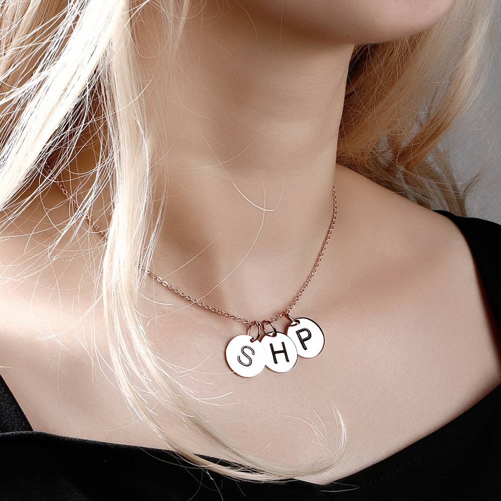Initial Disc Engraved Necklace Rose Gold Plated