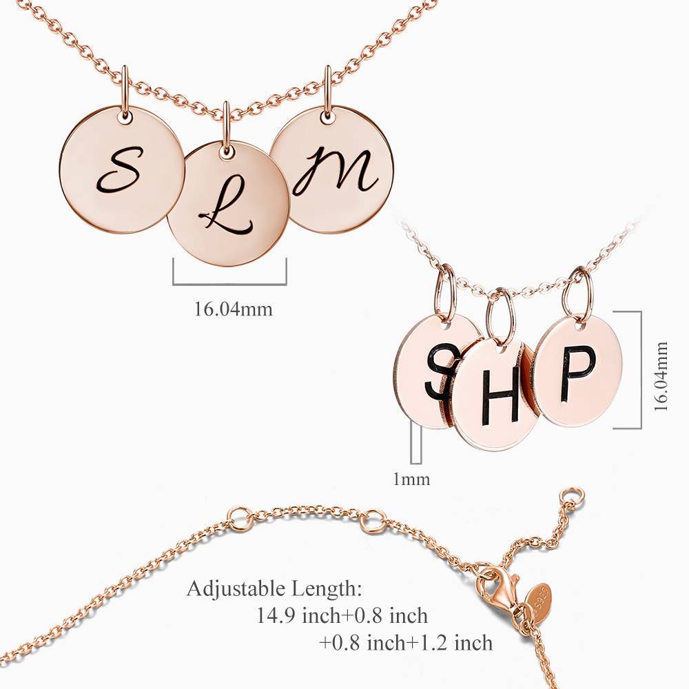 Initial Disc Engraved Necklace Rose Gold Plated
