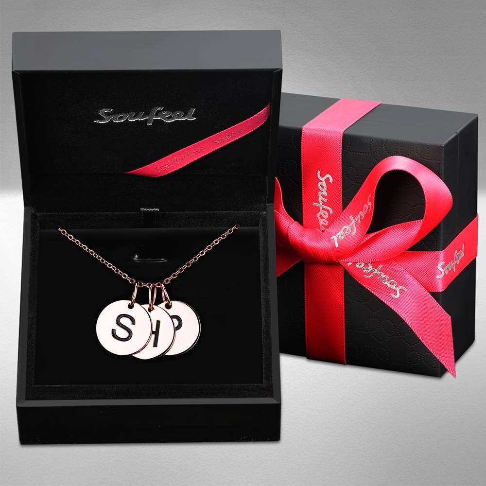 Initial Disc Engraved Necklace Rose Gold Plated