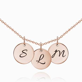 Initial Disc Engraved Necklace Rose Gold Plated