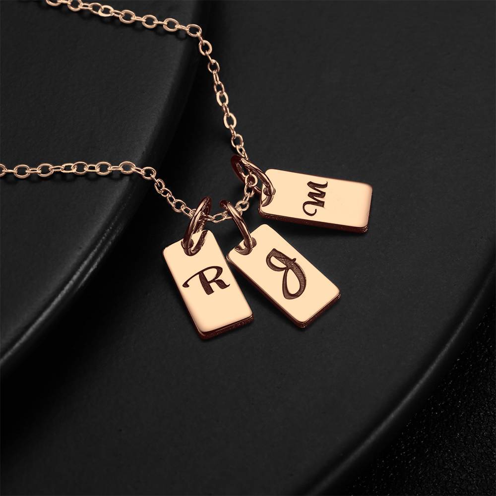 Three Initial Letters Engraved Necklace Rose Gold Plated