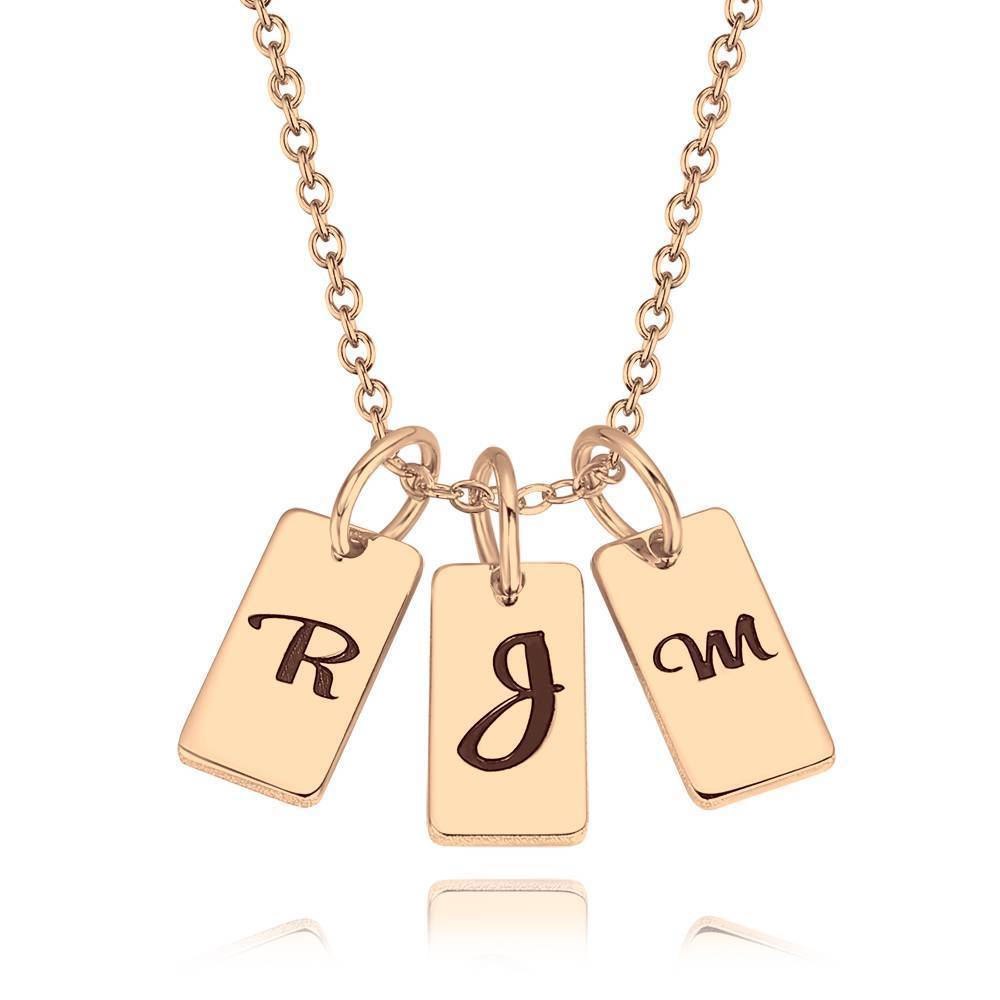 Three Initial Letters Engraved Necklace Rose Gold Plated