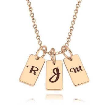 Three Initial Letters Engraved Necklace Rose Gold Plated