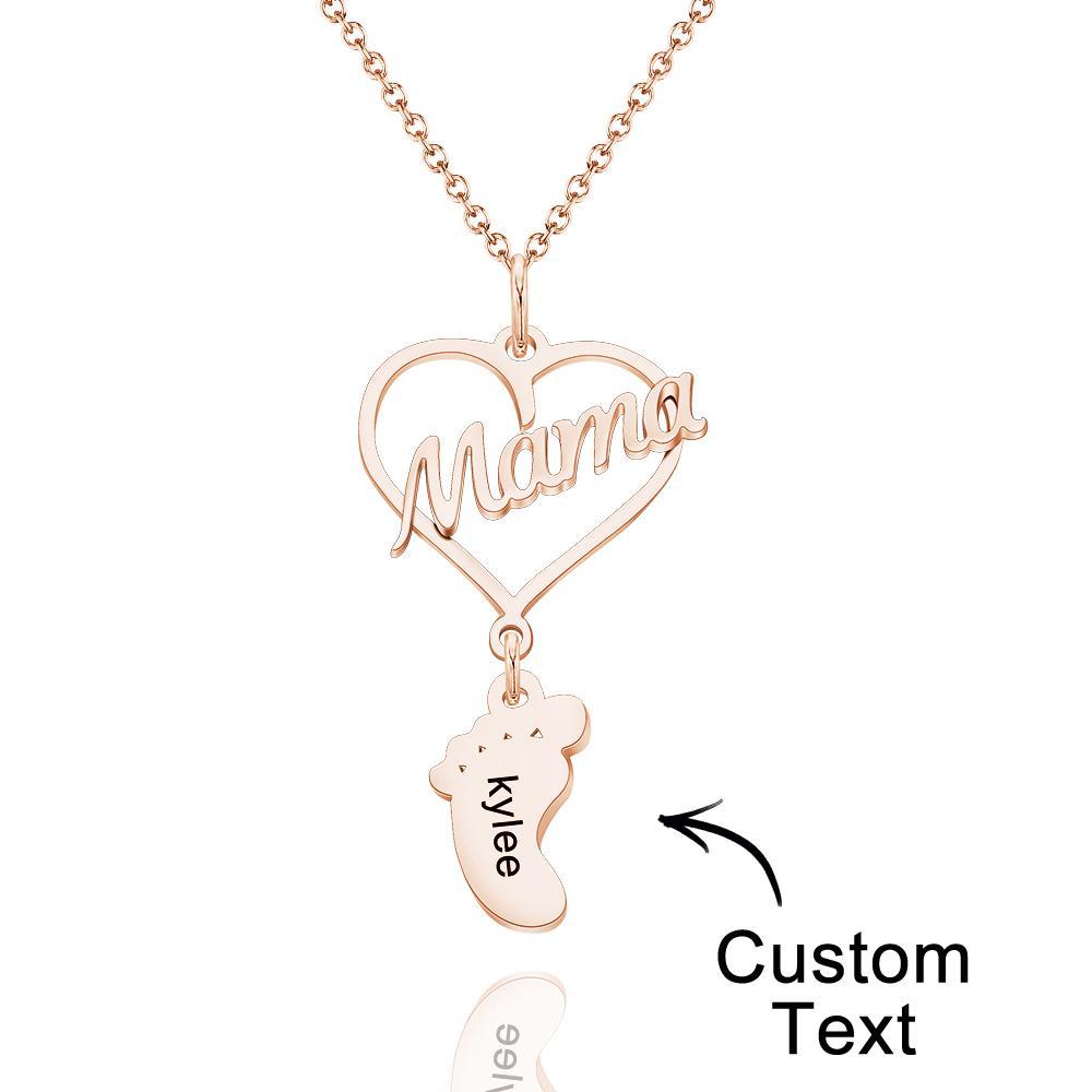 Custom Engraved Name Necklace Love MaMa Heart Baby Feet Charm - NameNecklace
