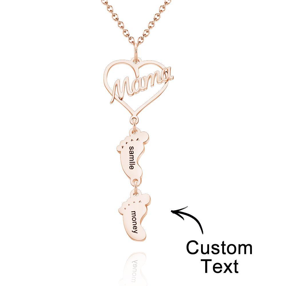 Custom Engraved Name Necklace Love MaMa Heart Baby Feet Charm - NameNecklace