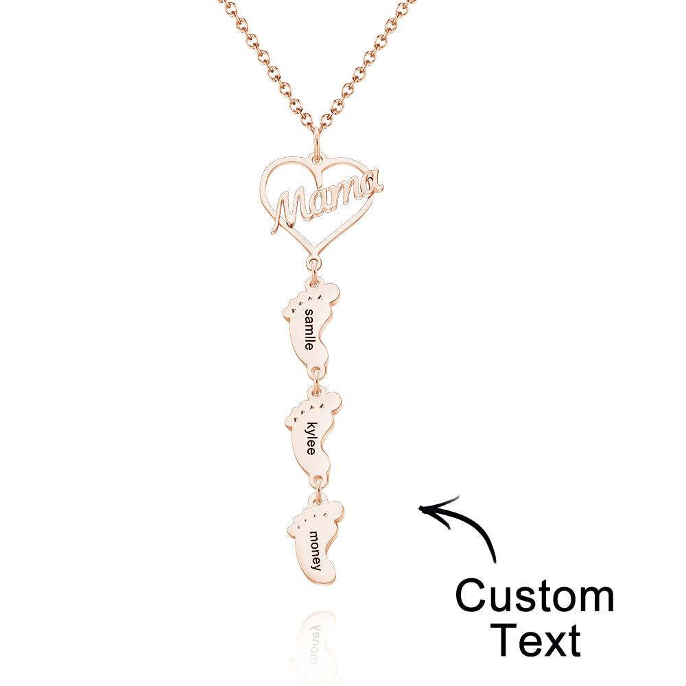 Custom Engraved Name Necklace Love MaMa Heart Baby Feet Charm - NameNecklace