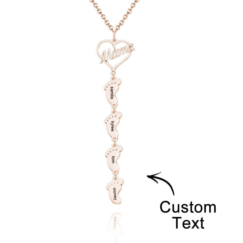 Custom Engraved Name Necklace Love MaMa Heart Baby Feet Charm - NameNecklace