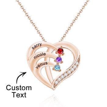 Engraved Birthstone Heart Shaped Necklace Personalized Name Necklace for Mom - NameNecklace