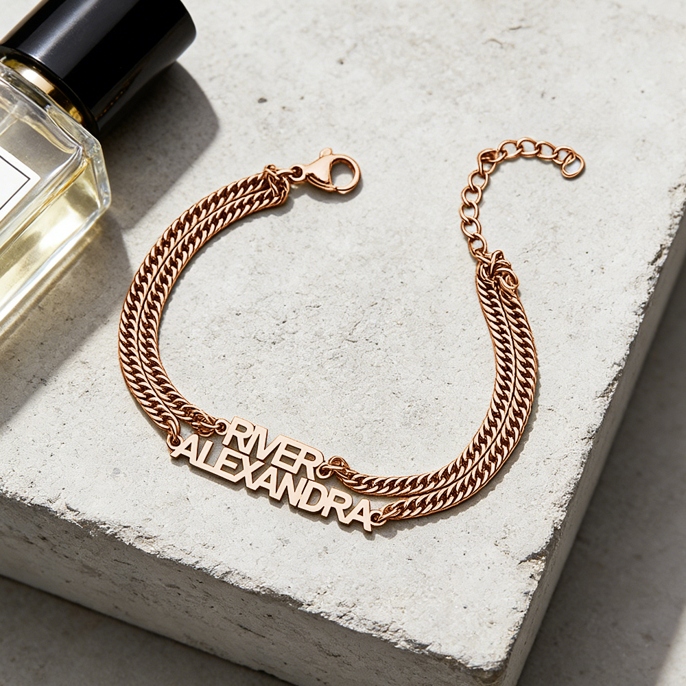 Custom Name Bracelet on Curb Chain Modern Block Letter Name Bracelet Personalized Heavy Chain Name Jewelry