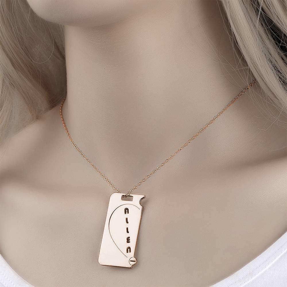 Personalized Couples Necklace Broken Heart Name Necklace Rose Gold