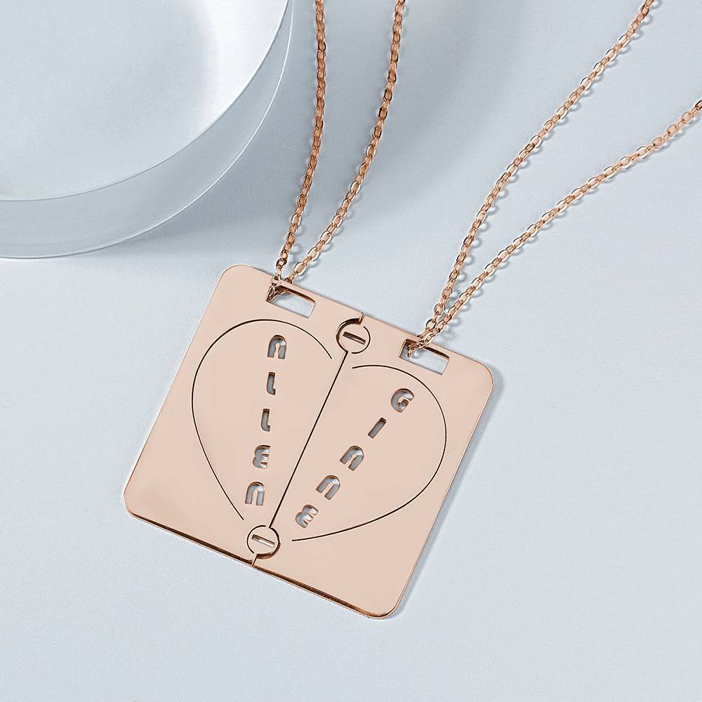 Personalized Couples Necklace Broken Heart Name Necklace Rose Gold