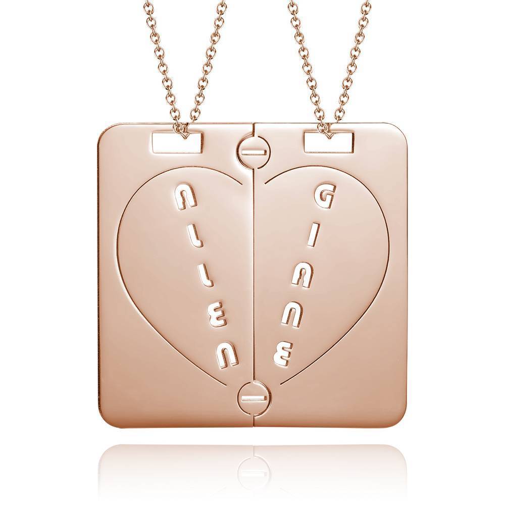 Personalized Couples Necklace Broken Heart Name Necklace Rose Gold