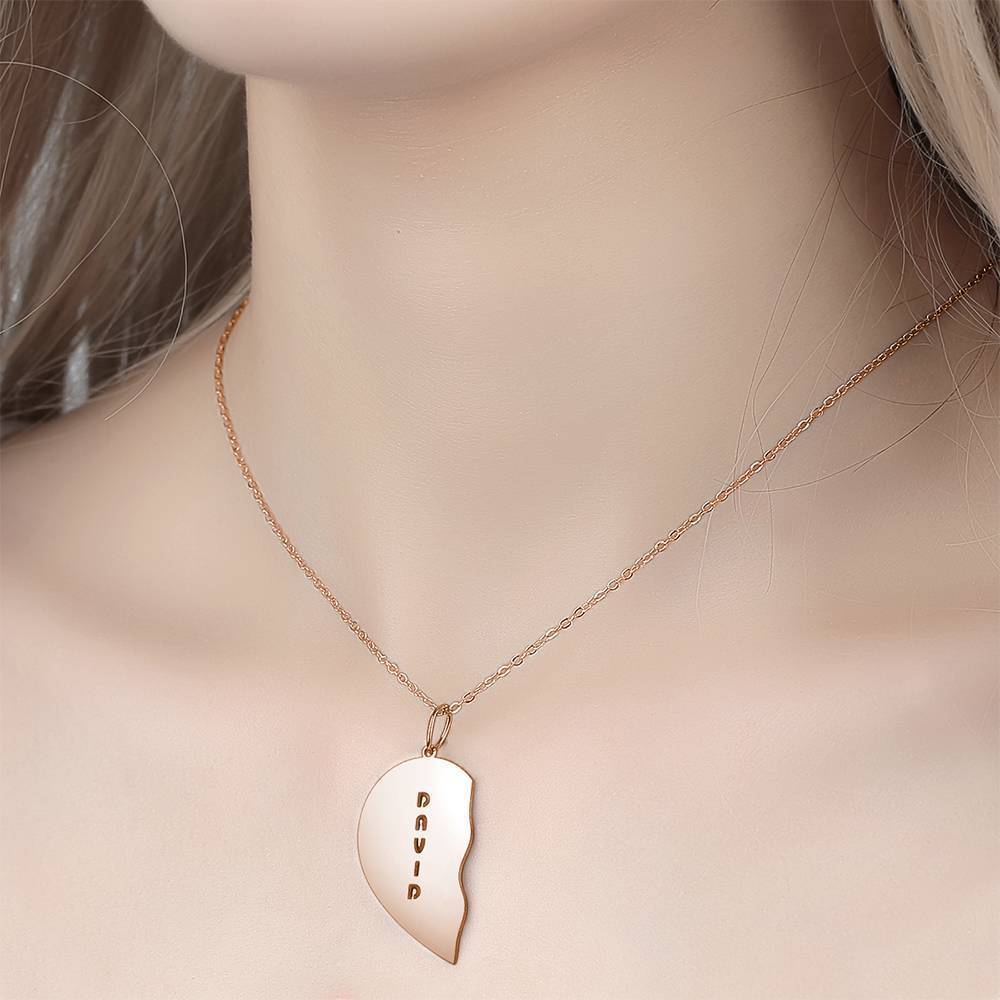 Personalized Heart Shape Couples Name Necklace Rose Gold
