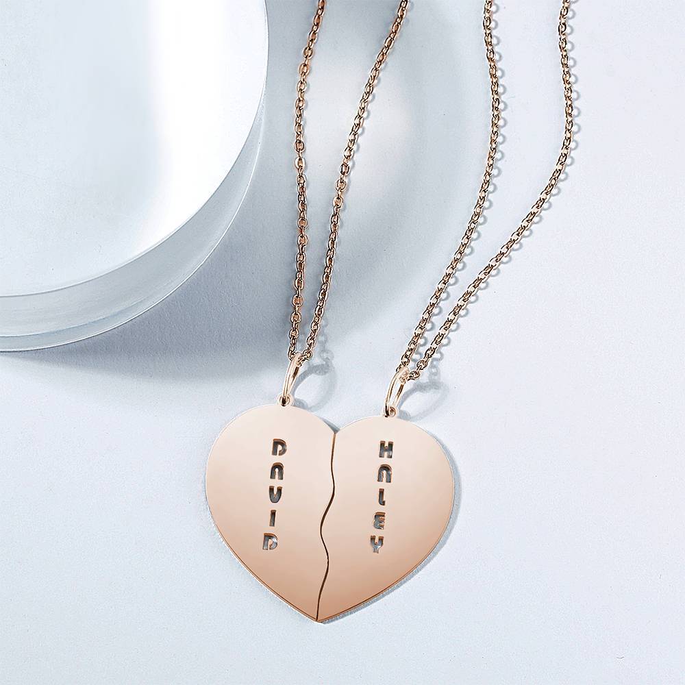 Personalized Heart Shape Couples Name Necklace Rose Gold