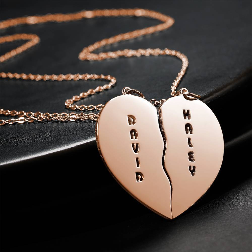 Personalized Heart Shape Couples Name Necklace Rose Gold