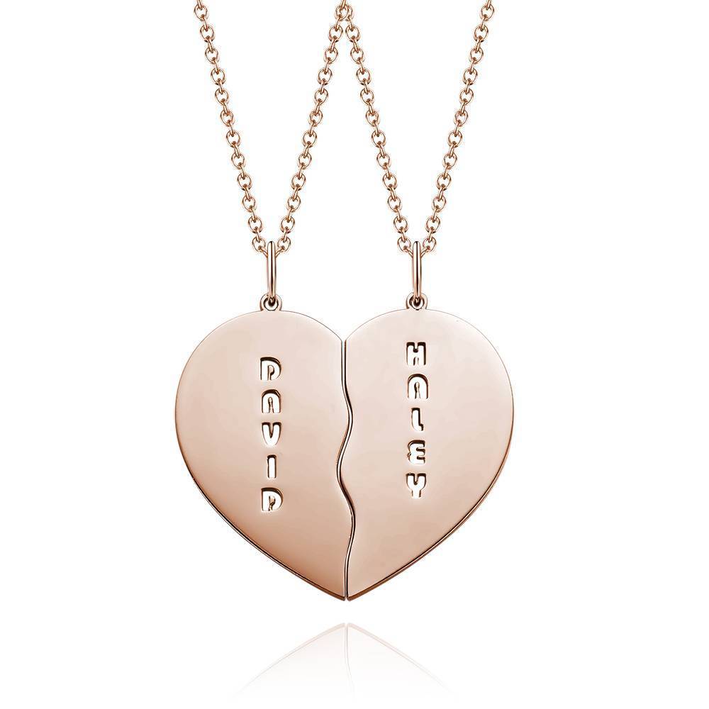 Personalized Heart Shape Couples Name Necklace Rose Gold