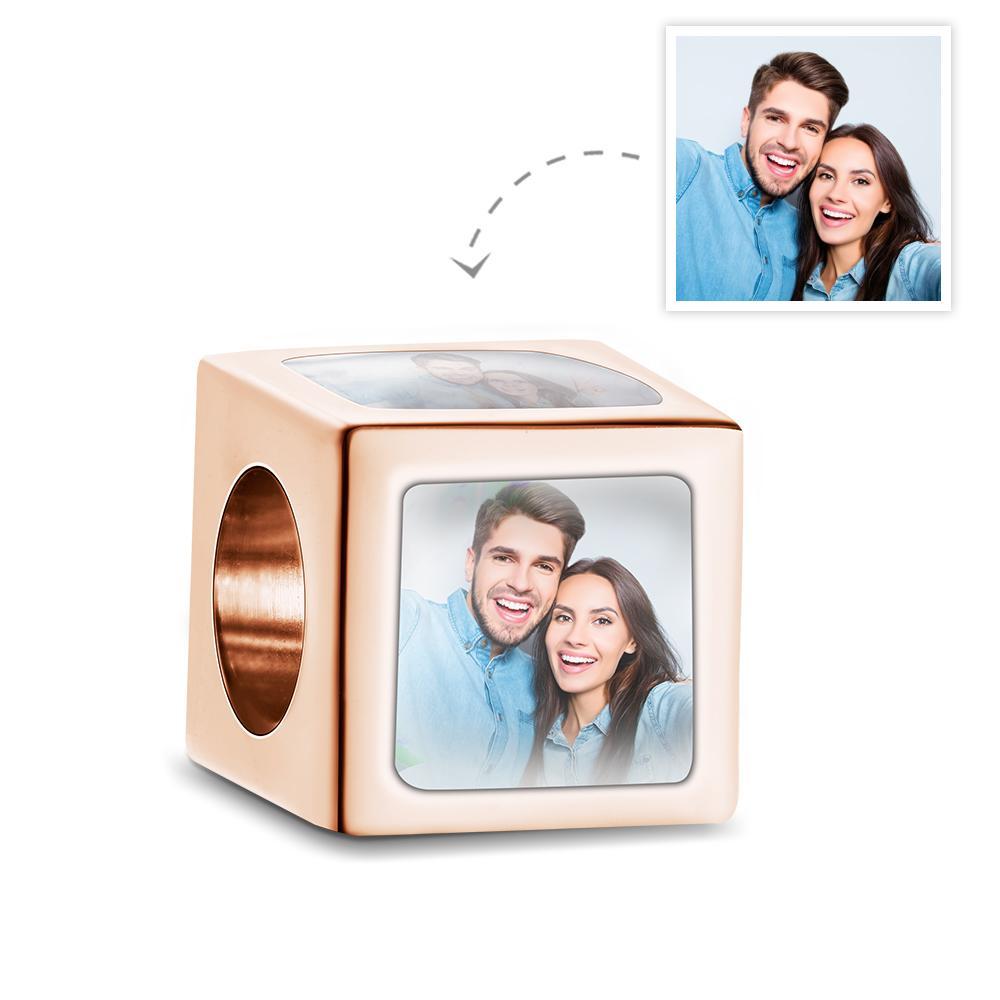 Custom Four-Sided Photo Charm Square Copper Charm Creative Gift for Women - NameNecklace